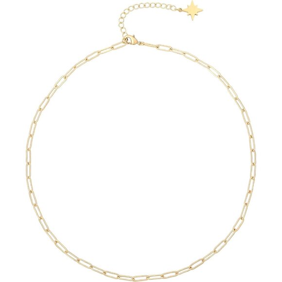 Jewelry - 18K Gold Plated Paperclip Chain Choker Satellite Chain Freshwater Cultured Biwa
